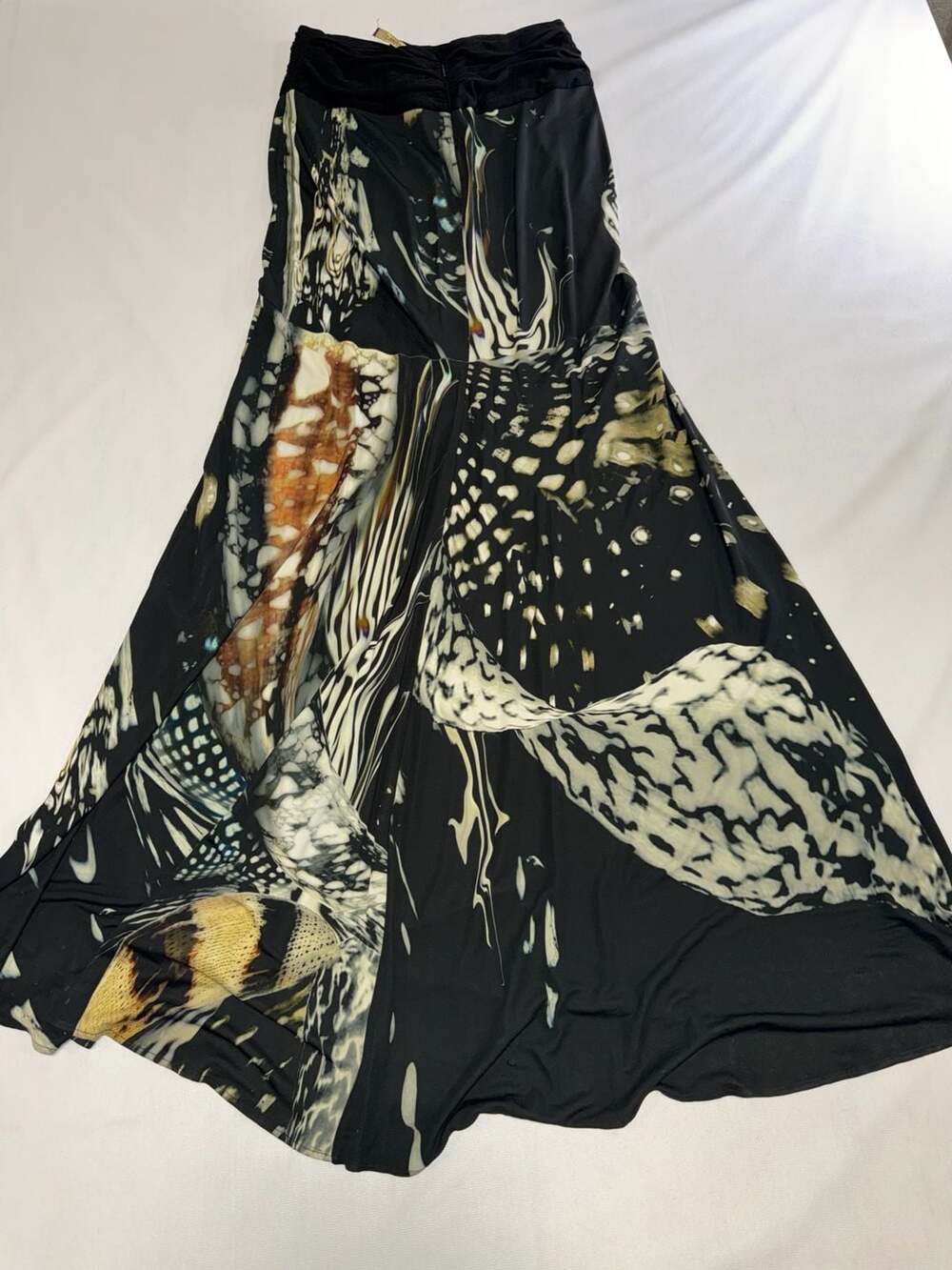 Roberto Cavalli Vintage Feather Butterfly Print Maxi Skirt with Gold-Tone Zipper - Picture 4 of 5